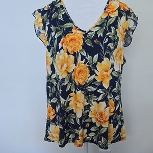 PerSeption Concept Yellow Floral V-Neck Blouse
